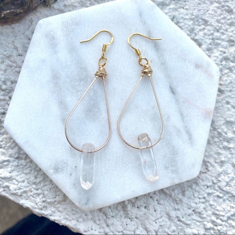 Single Wand Clear Quartz Earrings